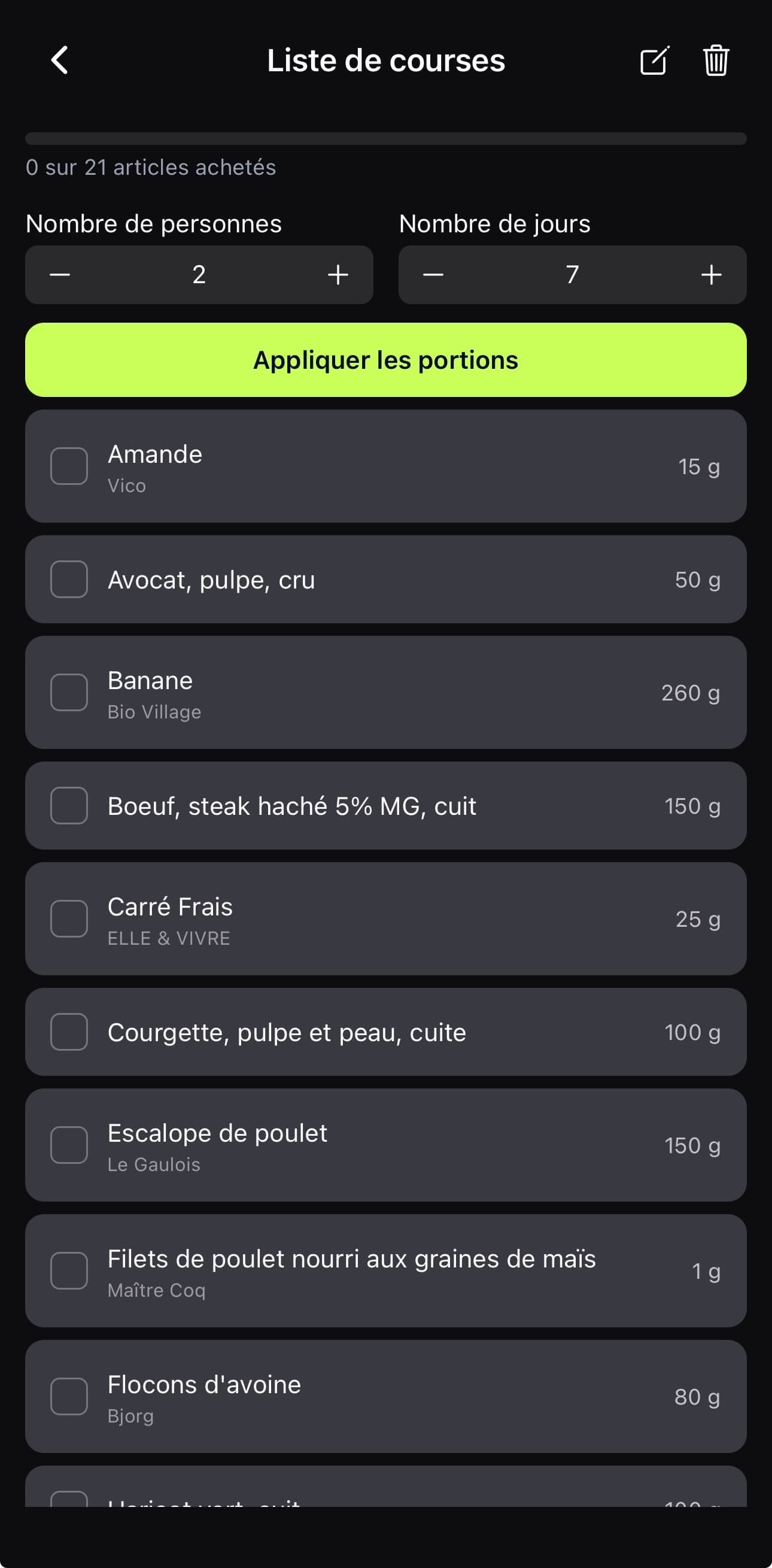 Liste de courses
