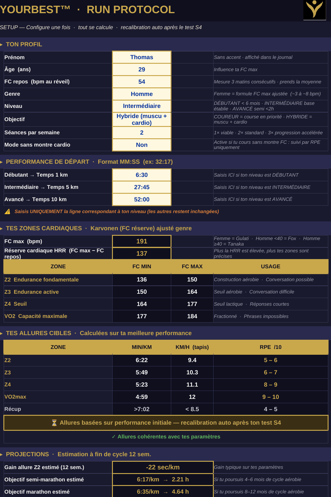 Run Protocol — Zones & projections